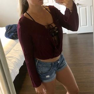 Garnet Long Sleeve Front Tie Shirt